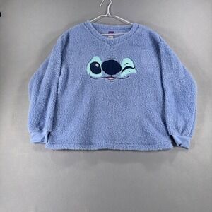 Disney Stitch Faux Fur Sherpa Sleepwear Top Blue Winking Face LZ44901SB Medium
